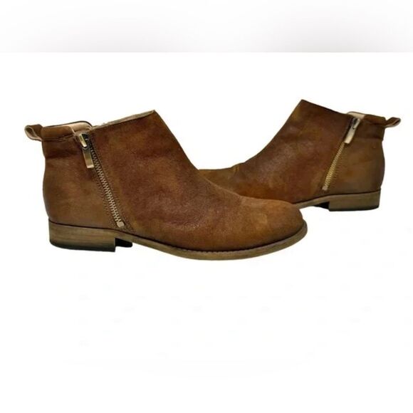 Franco Sarto Keegan Oiled Distressed Leather Ankle Booties Chestnut Brown SZ‎ 10 - Picture 1 of 8